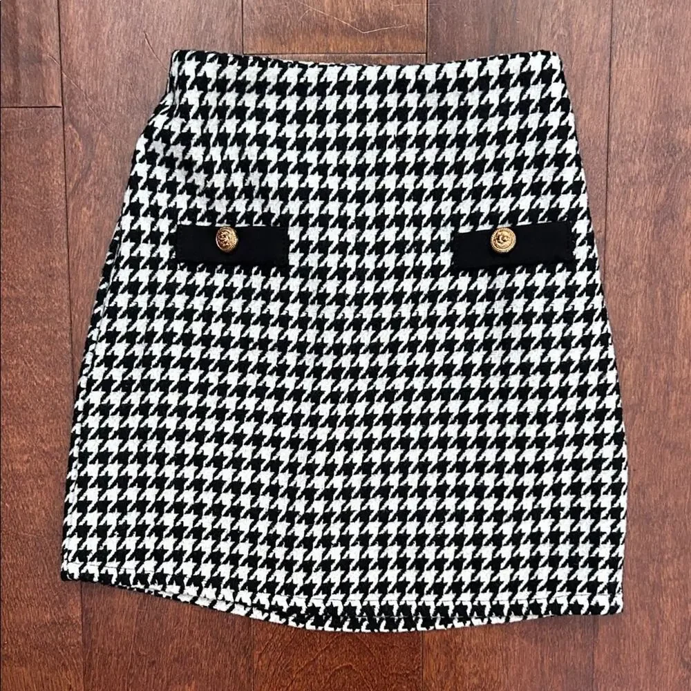 SHEIN Black and White Houndstooth Pattern 2 Piece Set, Skirt and Jacket, Size 7